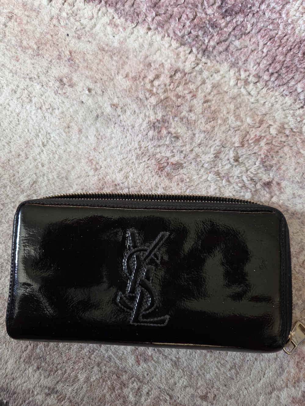 Saint Laurent Black Patent Leather Zip Wallet